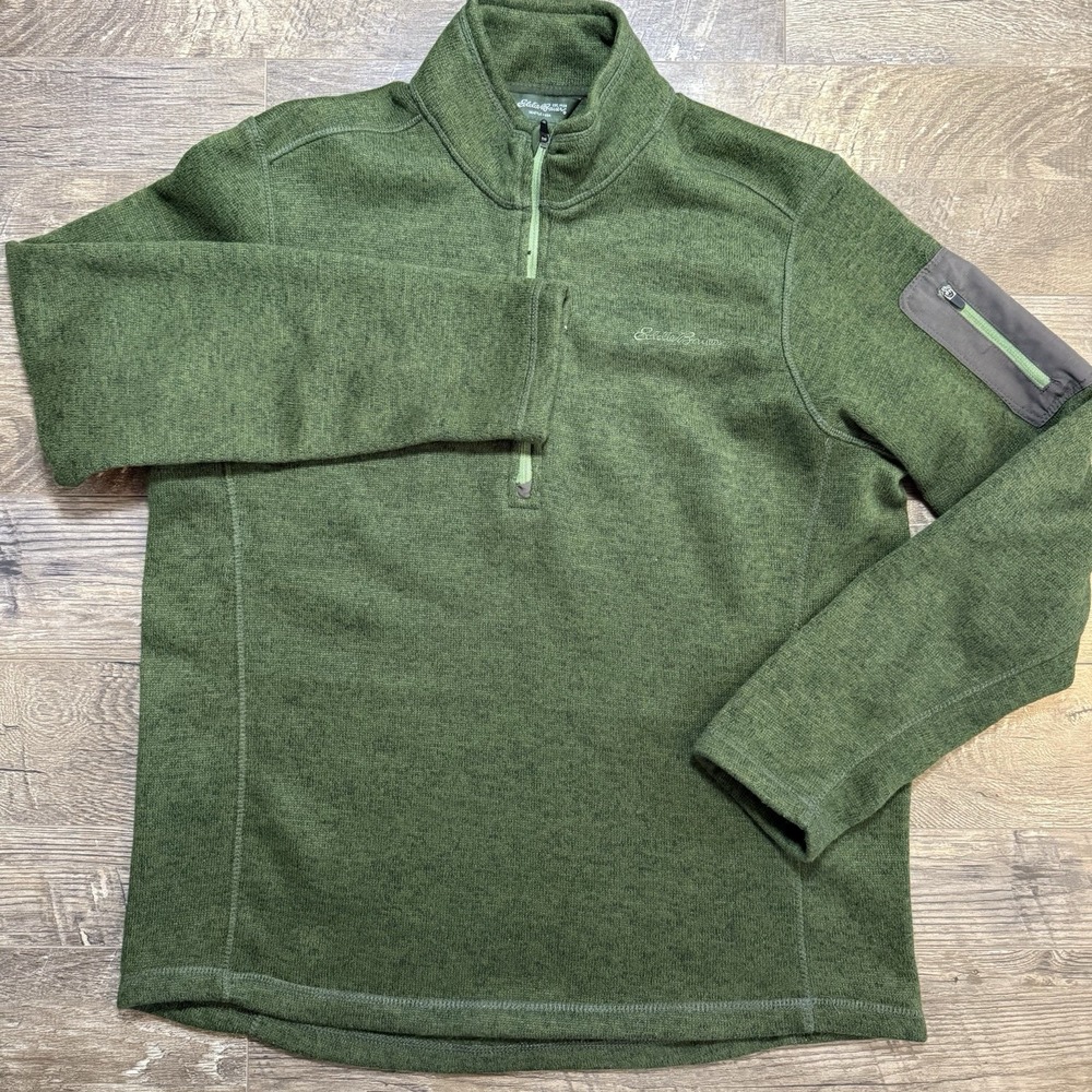 Eddie Bauer Men's Green Knit Sweater Pullover Fleece 1/4 Zip Mock‎ Neck XL